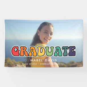 Retro 60er Hippie-Absolventenfoto Abschlussfeier Banner