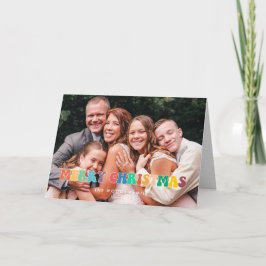 Retro 60er Hippie Fun Frohe Weihnachtsfamilie Foto Feiertagskarte