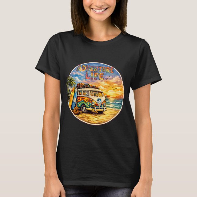 Retro 60er Hippie-Strand Sonnenuntergang | Abenteu T-Shirt (Vorderseite)