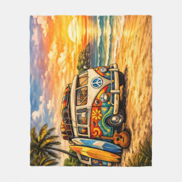 Retro 60er Hippie-Strandbus Sonnenuntergang | Surf Fleecedecke
