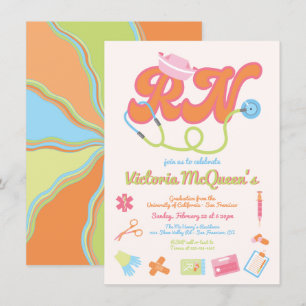 Retro 60er Jahre 70er-Krankenversicherung Abschlus Einladung