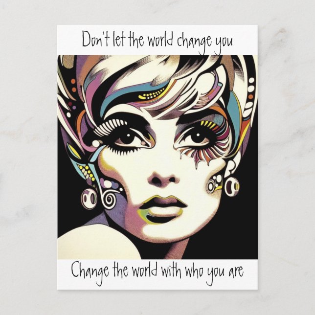 Retro 60er Jahre - Gesicht und Zitat Postkarte (Vorderseite)