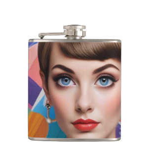Retro-60er-Jahre-Mädchen-Flasche im Vinyl-Design Flachmann