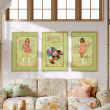 Retro 60er Jahre MCM Frauen Limette Decoupage Gesc
