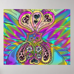 Retro 60er Jahre psychedelische Herzen Blumen Druc Poster