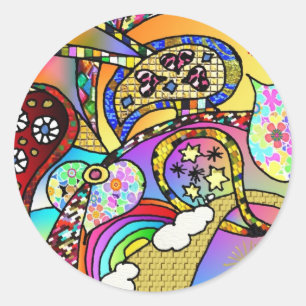 Retro 60er Jahre Psychedelische Herzen Paisley Ges Runder Aufkleber