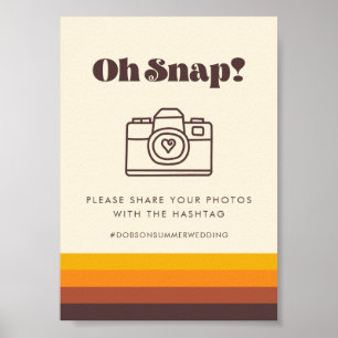 Retro 60er Jahre Vintage Oh Snap Hochzeits-Hashtag Poster