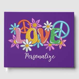 Retro 60er Liebe Peace Sign Daisies Gästebuch
