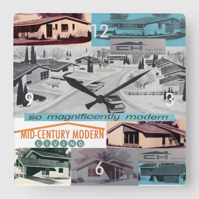 Retro 60er Modernes Mosaik Quadratische Wanduhr (Vorderseite)