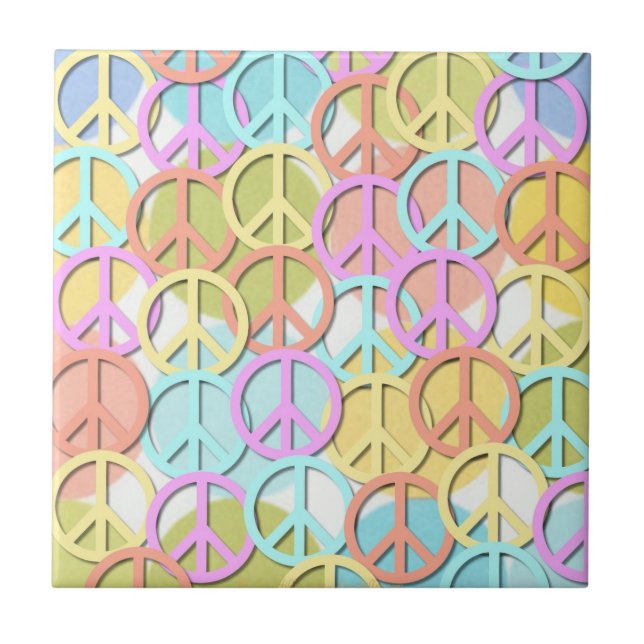 Retro 60er Pastel Peace Symbols MOD Tiles Fliese (Vorderseite)