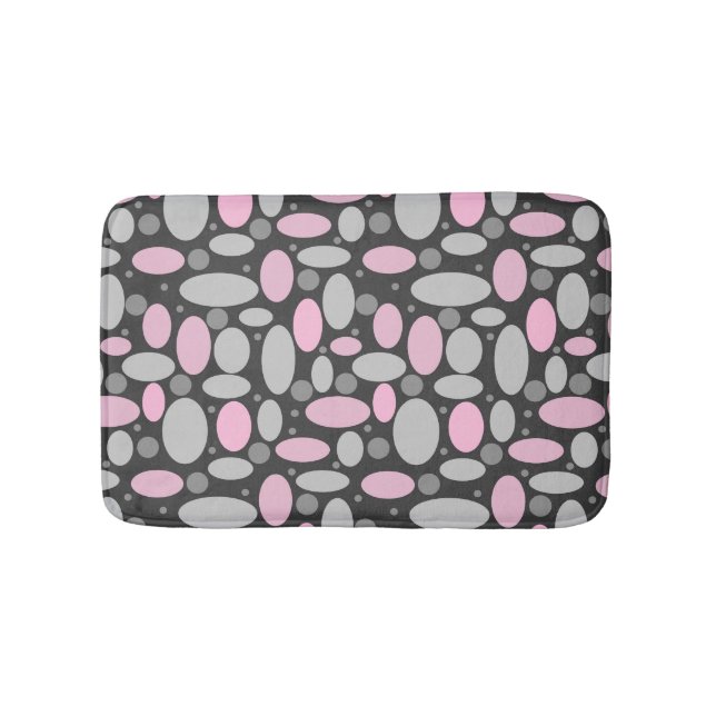 Retro, 60er, Polka Punkte, grau und rosa Badematte (Vorderseite)