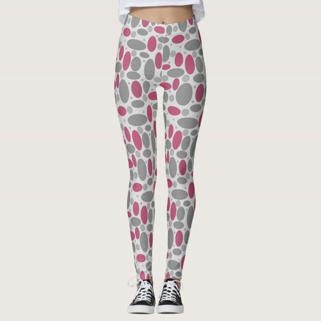 Retro, 60er, Polka Punkte, grau und rosa Leggings (Vorderseite)