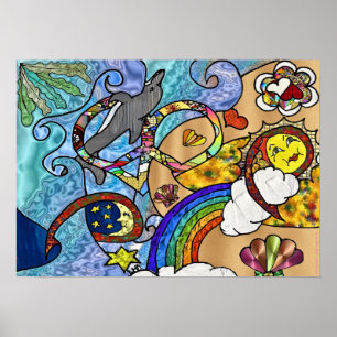 Retro 60er Psychedelic am Beach Print Poster