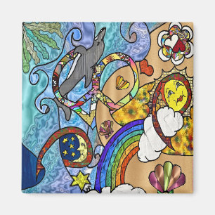 Retro 60er Psychedelic am Strand Geschenke Apparel Magnet