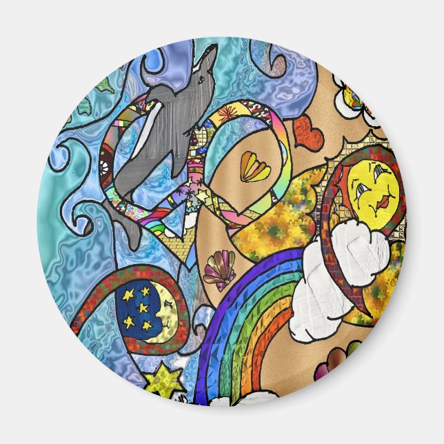 Retro 60er Psychedelic am Strand Geschenke Apparel Magnet (Vorne)