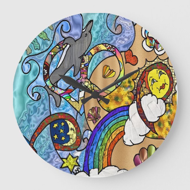 Retro 60er Psychedelic am Strand Große Wanduhr (Vorderseite)