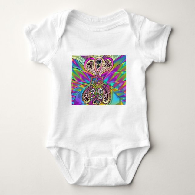Retro 60er Psychedelic Hearts Blume Geschenke Appa Baby Strampler (Vorderseite)