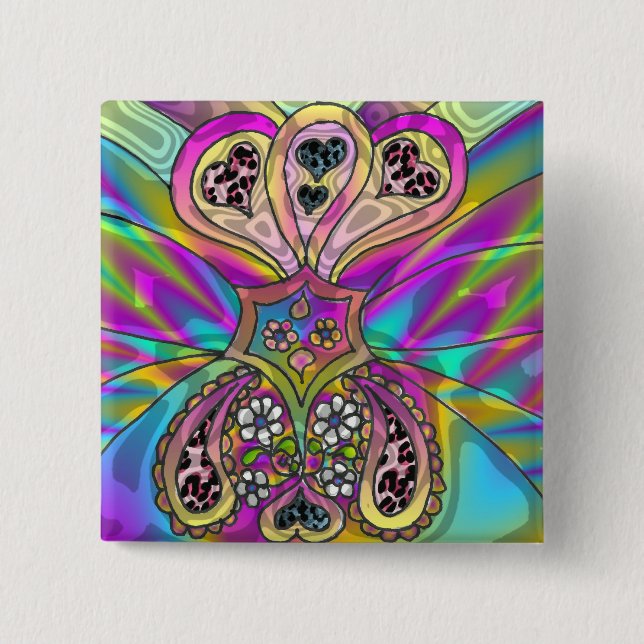 Retro 60er Psychedelic Hearts Blume Geschenke Appa Button (Vorderseite)