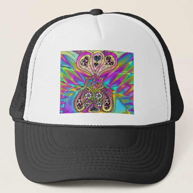 Retro 60er Psychedelic Hearts Blume Geschenke Appa Truckerkappe (Vorderseite)