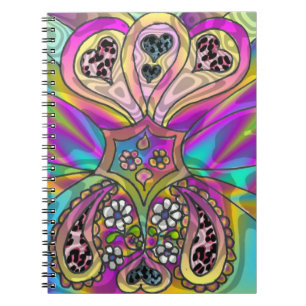 Retro 60er Psychedelic Hearts Blume Notebook Notizblock
