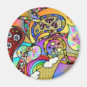 Retro 60er Psychedelic Hearts Paisley Gifts Appare Magnet