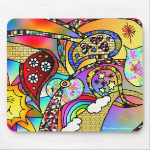 Retro 60er Psychedelic Hearts Paisley Gifts Appare Mousepad