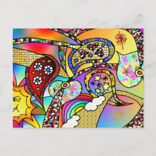 Retro 60er Psychedelic Hearts Paisley Gifts Appare Postkarte