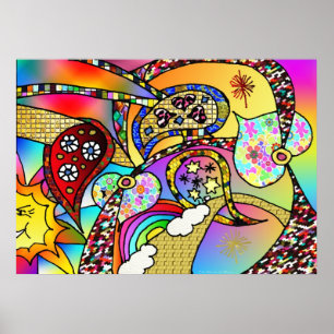 Retro 60er Psychedelic Hearts Paisley Print Poster