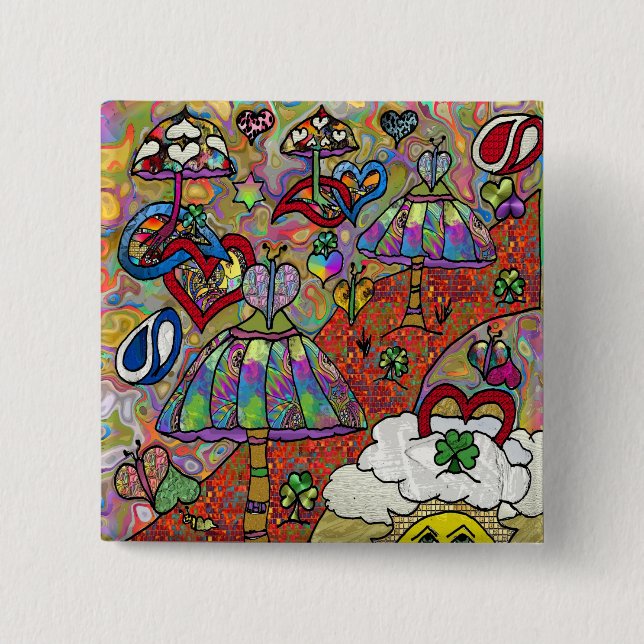 Retro 60er Psychedelic Magic Mushroom Button (Vorderseite)