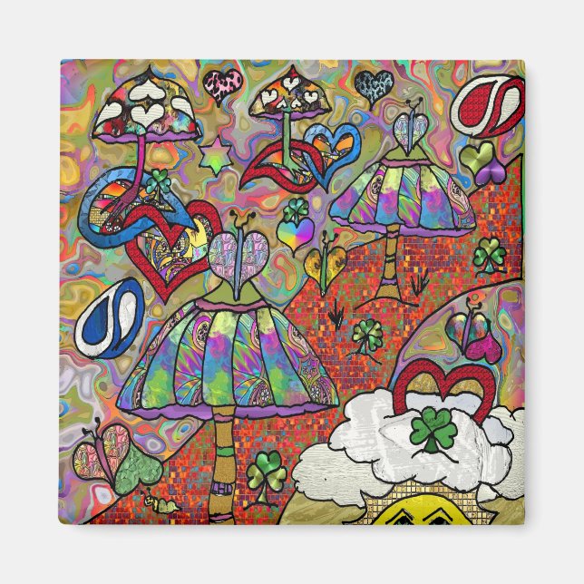Retro 60er Psychedelic Magic Mushroom Magnet (Vorne)