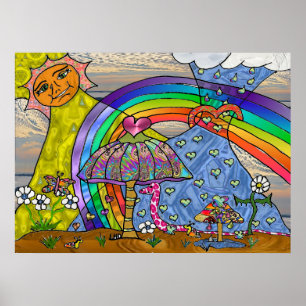 Retro 60er Psychedelic Magic Mushrooms Poster