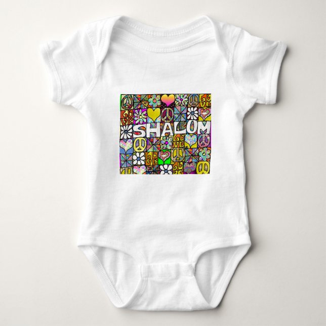 Retro 60er Psychedelic Shalom LIEBE Apparel Gesche Baby Strampler (Vorderseite)