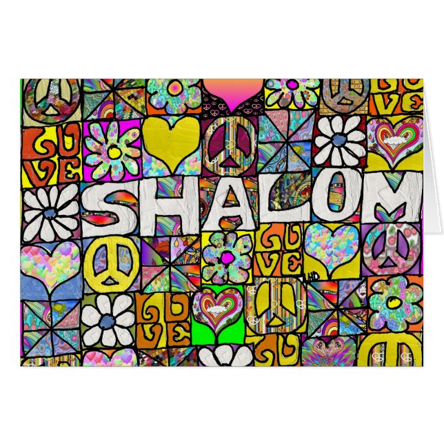 Retro 60er Psychedelic Shalom LIEBE Card (Vorderseite (Horizontal))