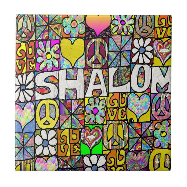 Retro 60er Psychedelic Shalom LIEBE Keramik Tile Fliese (Vorderseite)