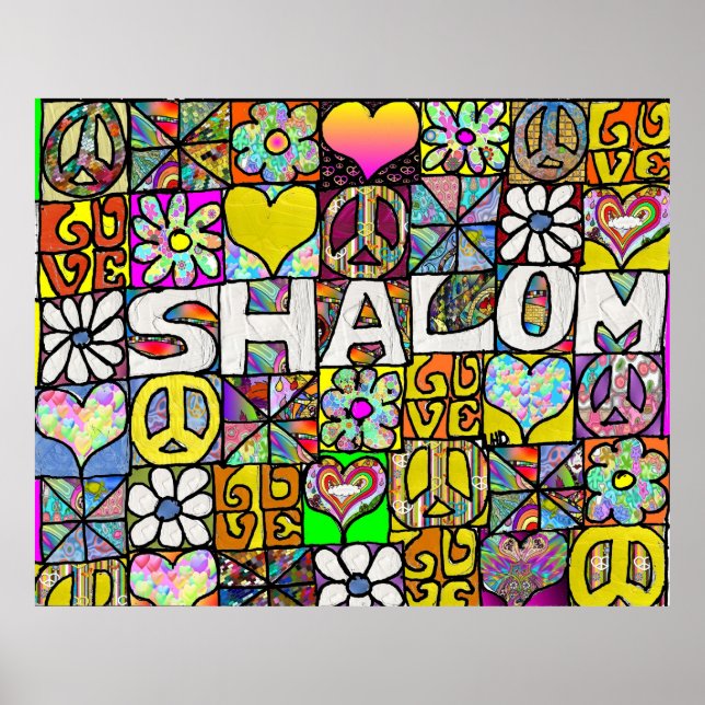 Retro 60er Psychedelic Shalom LIEBE Print Poster (Vorne)