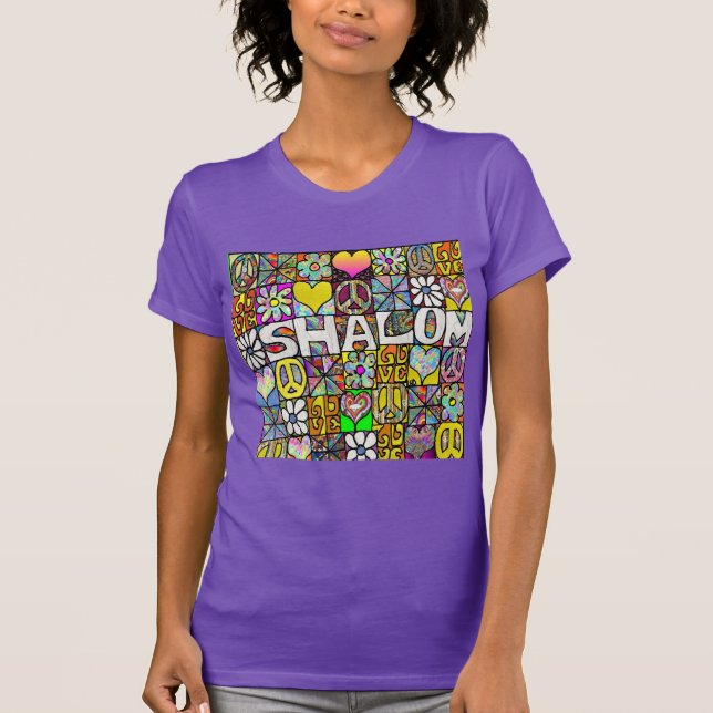 Retro 60er Psychedelic Shalom LIEBE T - Shirt (Vorderseite)