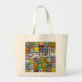 Retro 60er Psychedelic Shalom LIEBE Tote Bag Jumbo Stoffbeutel