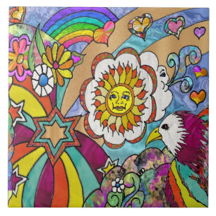 Retro 60er Psychedelic Sunshine Adler Fliese