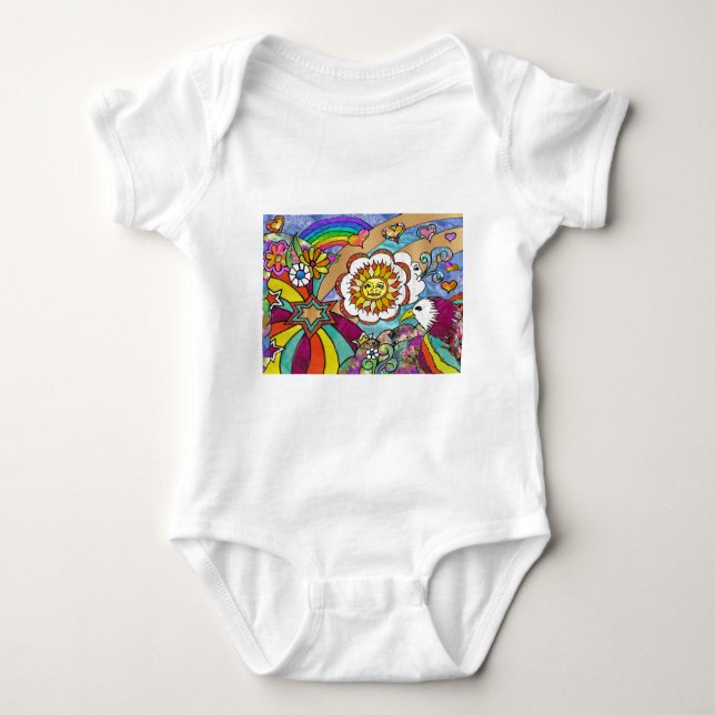 Retro 60er Psychedelic Sunshine Eagle Apparel Gesc Baby Strampler (Vorderseite)