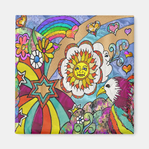 Retro 60er Psychedelic Sunshine Eagle Apparel Gesc Magnet