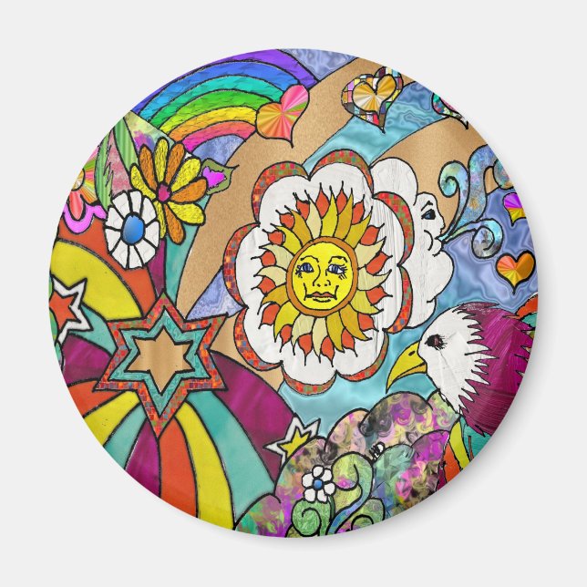 Retro 60er Psychedelic Sunshine Eagle Apparel Gesc Magnet (Vorne)