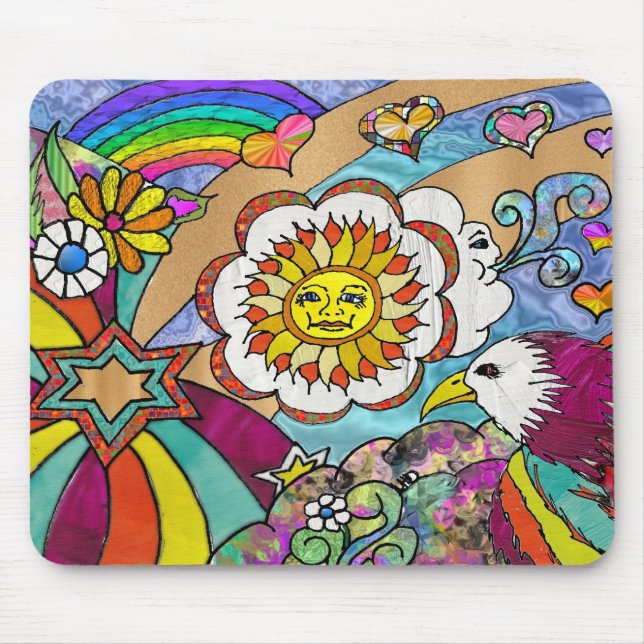 Retro 60er Psychedelic Sunshine Eagle Apparel Gesc Mousepad (Vorne)