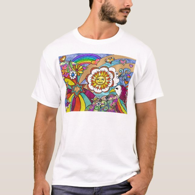 Retro 60er Psychedelic Sunshine Eagle Apparel Gesc T-Shirt (Vorderseite)