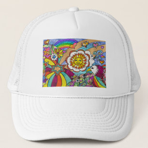 Retro 60er Psychedelic Sunshine Eagle Apparel Gesc Truckerkappe