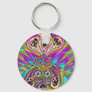 Retro 60er psychedelische Herzen Blumen Geschenke Schlüsselanhänger
