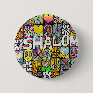 Retro 60er psychedelisches Schalom LIEBE Button