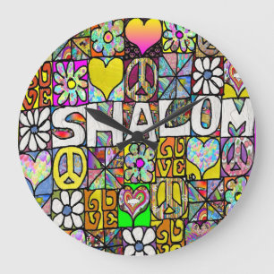 Retro 60er psychedelisches Schalom LIEBE Große Wanduhr