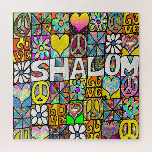 Retro 60er psychedelisches Schalom LIEBE Puzzle