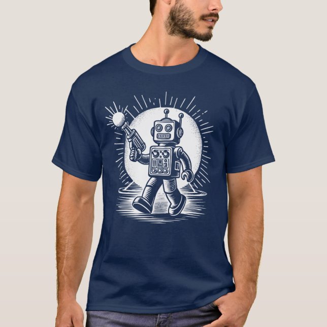 Retro 60er Toy Robot mit Raygun T-Shirt (Vorderseite)