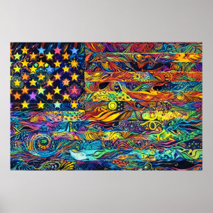 Retro 60er US-amerikanische Flagge psychedelische Poster